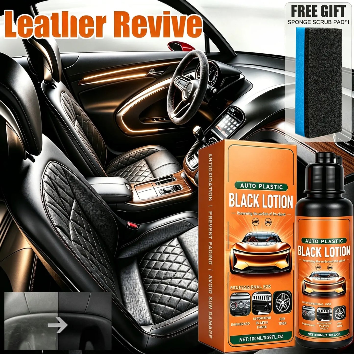 Plastic Restorer for Cars – Trim & Interior Plastic Revitalizer with Applicator Pad