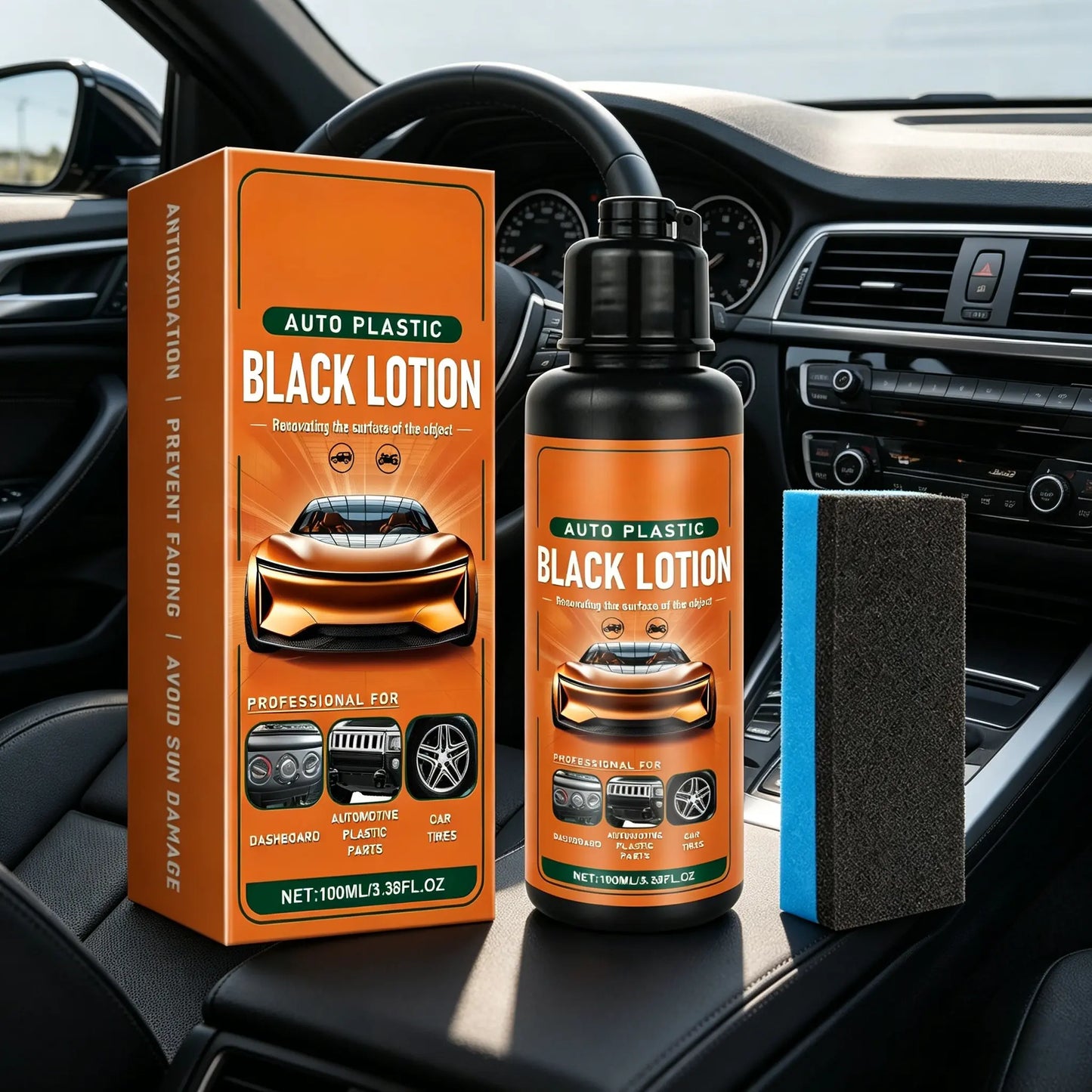 Plastic Restorer for Cars – Trim & Interior Plastic Revitalizer with Applicator Pad